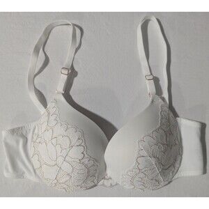 Maidenform Women Underwire Bra 34B White Floral Lace Rose Gold 0222MI CA00153